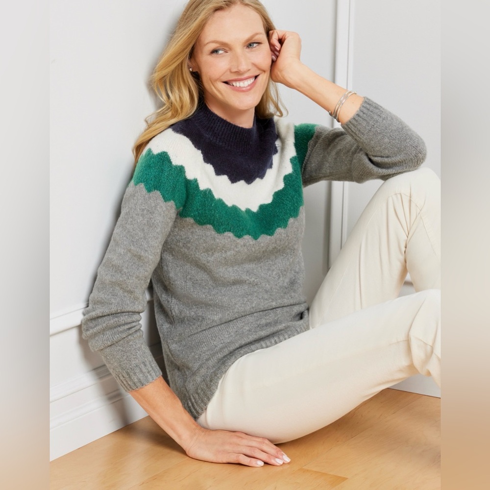 Talbots Scalloped Yolk Mock-neck‎ Pullover Sweater small